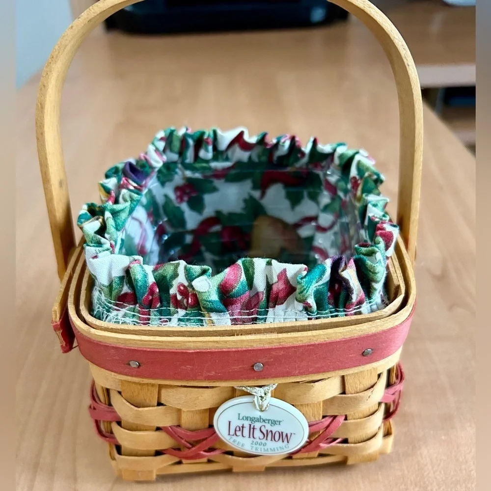 Longaberger 2000 Xmas Let it Snow basket liner/Protecter/tie tag lot of 4 pc set
